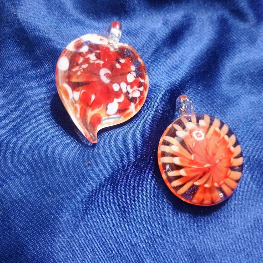 Elegant Red Glass Pendant Set Red Millefoiri Glass Heart